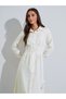 Cream Gathered and Flower Details Long Sleeves Shirt Midi Dress - 2