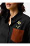 Black Embroidered Daisy Relaxed Fit Shirt - 2