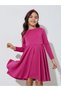 Girls Pink Long Sleeves A-Line Knee Length Dress - 3