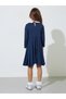 Girls Navy Blue Button Details Peter Pan Collar A-Line Midi Dress - 4