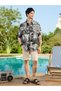 Men Black AOP Anime Print Spread Collar Oversized Shirt - 3