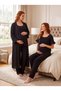 New Season Black Muslin Fabric Button Detailed Design Short Sleeve 100% Cotton Maternity Maternity Dressing Gown Pajama Set 3-Piece Set - 7