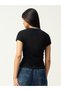 Black Mickey Mouse Embroidered Round Neck T-Shirt - 5