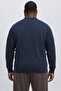 Men's Zippered Striped Navy Blue Large Size Sweatshirt - 6