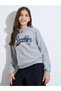 Teen Girls Grey Collared Printed Sweatshirt and Solid Navy Blue Joggers Set - 2