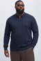 Men's Zippered Striped Navy Blue Large Size Sweatshirt