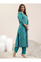 Blue Printed Viscose Straight Kurta, Trousers and Dupatta Set - 6