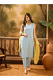 Sky Blue Embroidered Sleeveless Kurta and Pants Set with Dupatta