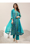 Blue Printed Viscose Straight Kurta, Trousers and Dupatta Set - 4