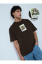Men Brown Looney Tunes Taz Graphic Oversized Round Neck T-Shirt - 2