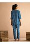 Blue Printed 3/4 Sleeves Notch Neck Top and Pants Pyjama Set - 2