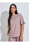 Pink All Over Print Ruffle Short Sleeves T-Shirt and Wide Leg Pants Pyjama Set - 2