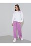Teen Girls Off White Bow Print Sweatshirt and Purple Pintuck Straight Leg Pants Set