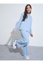 Teen Girls Blue Patchwork Hoodie and Wide Leg Joggers Set