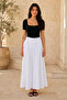 Women's White Draped Long Skirt with Tie Detail - 3