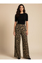 Coffee Brown Leopard Print Wide Leg Trousers