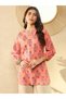Orange Floral Mandarin Collar Tunic Top - 2