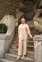 Women's Silver Button Detail Shirt Collar Linen Suit Cream