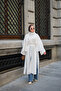 Women's Piping Lace-Up Shawl Detail Long Tunic White