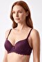 Women's Plum Lace Semi-Support Bra with Underwire and Light Padding Cup - 2
