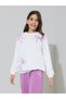 Teen Girls Off White Bow Print Sweatshirt and Purple Pintuck Straight Leg Pants Set - 2