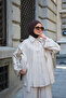 Women's Shawl Detailed Shirt Set Stone - 3