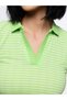 Green Striped Cotton Blend Slim Fit Polo Crop T-Shirt - 3