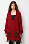 Women's Shawl Collar Pocketed Wool Poncho with Tassels at the Hem V.Çürüğü