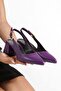 Silvery Purple Leather Toe-Toe Shoes with Open Back and Large Buckle, 5cm Covered Heel, New Season - 4