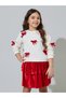 Girls White Bow Details Sweatshirt and Red Ruffled Skirt Set - 2