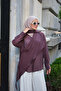 Women's Single Button Shawl Detail Tulle Tunic Plum - 5
