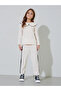 Girls beige Ribbed Knit Collared Top and Side Striped Joggers Set - 2