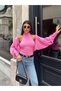 Women's Pink Turtleneck Knitwear Blouse Cardigan Double Set - 3