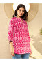 Pink Ikat Print Regular Fit Mandarin Collar Tunic Top - 3