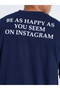 Navy Blue Slogan Print Crew Neck Oversized T-Shirt - 4