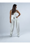 Ecru Women's Baggy Trousers with Velcro Detail on the Legs Coc3348
