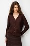 Women's V-Neck Glittery Striped Knitwear Jacket Brown - 3