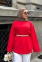 Women's Stitching Detailed Basic Sweatshirt Red - 2
