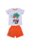 Boy's Gray Orange Summer Time Printed Signage Printed Shorts Set of 2