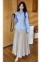 Women's Blue Side Lace-Up Slim Fit Flared Long Sleeve Slim Shirt - 4