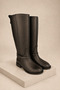 Women's Black Genuine Leather Flat Boots with Metal Accessories - 5