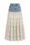 Beige Denim Skirt with Waist Detail and Lacing - 0028