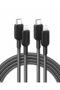 كابل أنكر من USB-C إلى Lightning، كابل مجدول من USB-C إلى Lightning (عبوة من قطعتين، 6 أقدام، أسود)، معتمد من MFi