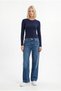 Navy Blue Women's Long Sleeve Basic Body Flexible Cotton Slim Fit Casual Blouse - 3