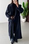 Apoleted Belted Long Trench Coat Navy Blue - 4