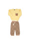 Baby Girl Yellow Coffee Cat Embroidered Leopard Print 3 String Set of 2
