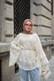Women's Layered Sleeves, Ruffle Detail on the Front, Tie Waist Tunic, Cream