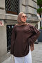 Women's Stitching Detailed Basic Sweatshirt Bitter Brown - 2