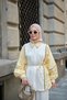 Women's Collar Line Detail Waist Tie Shirt Set Yellow - 3