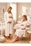 New Season Ecru Muslin Fabric Buttoned Breastfeeding Compatible Design Short Sleeve 100% Cotton Maternity Pajamas Nightgown Set - 6